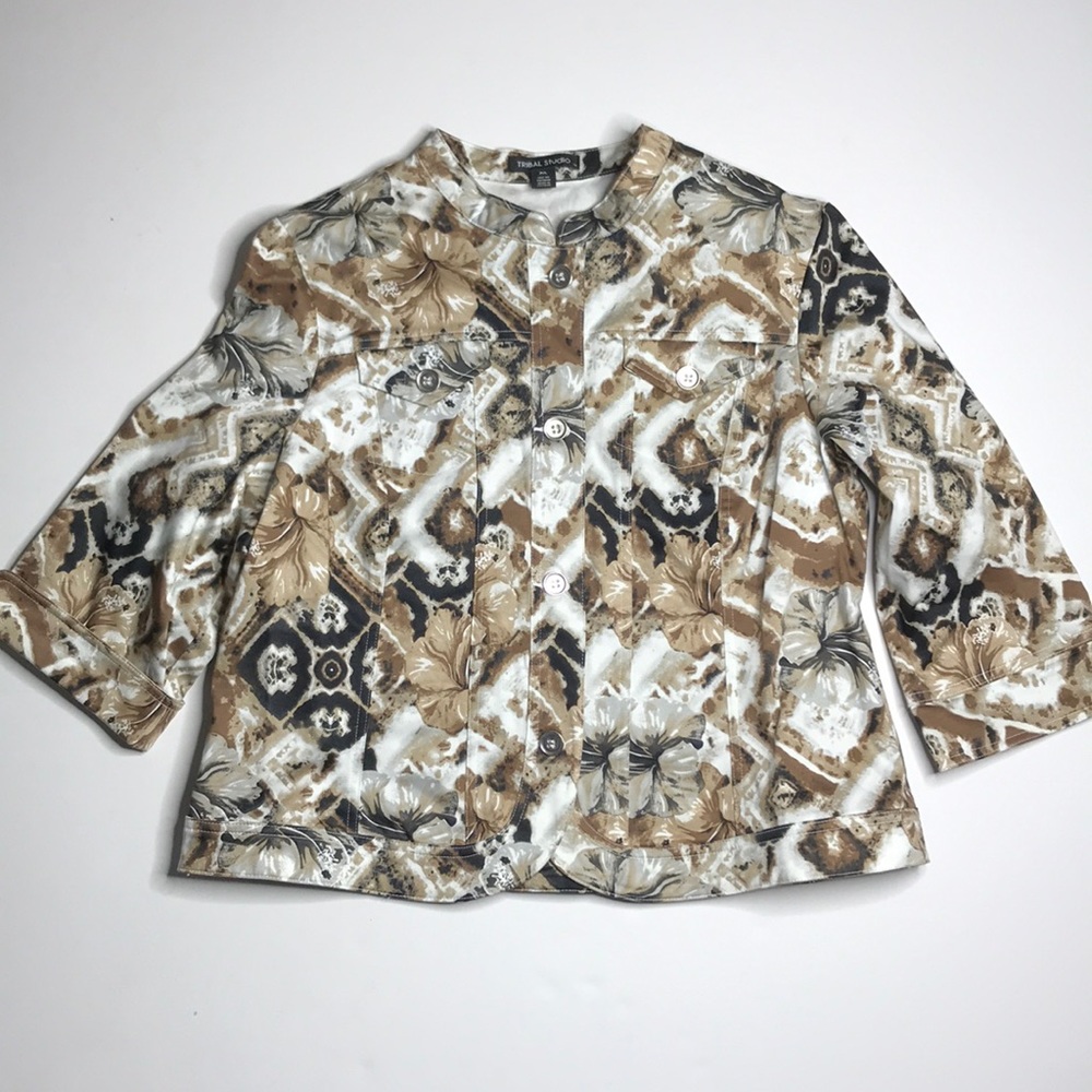 Tribal Studio Hibiscus Patterned Jacket Sz LP